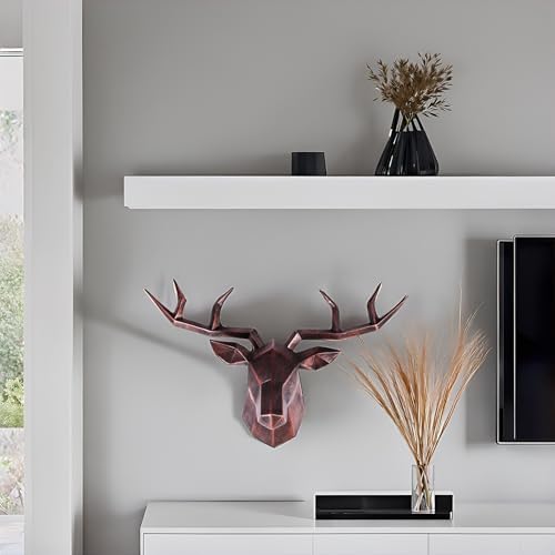 Copper Deer Head Wall Sculpture with Gold Accent