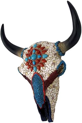 Mystic Plains Warrior Faux Gem Encrusted Cow Skull Wall Sculpture