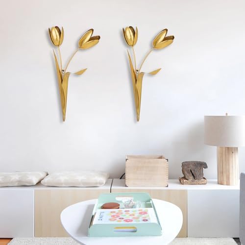 DILATATA Metal Flowers Wall Decor Gold 2 Pack