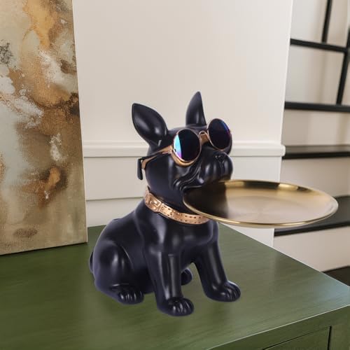 Resin French Bulldog Statue Storage Tray Cute Dog Butler Figurine for Entryway
