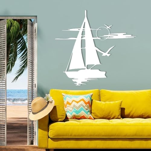 Metal Sailboat Wall Art Ocean Theme 24x22 Inches Black