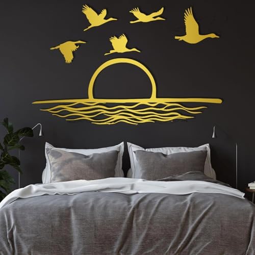 DuiDuiQ Large Metal Seagull Wall Art - Coastal Sunset Scene