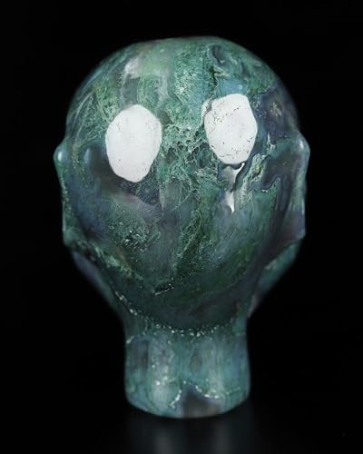 Skullis Crystal Skull Sculpture Green Moss Agate