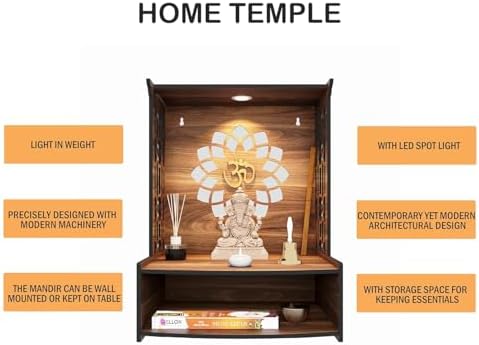 Shilppam Craft Wooden Wall Pooja Mandir with LED Light Brown