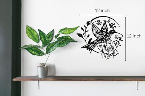 SHIMANY Black Metal Hummingbird Wall Sculpture with Floral Design