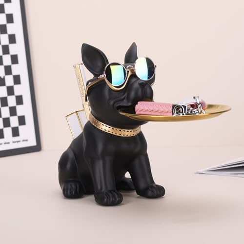 Resin French Bulldog Statue Storage Tray Cute Dog Butler Figurine for Entryway