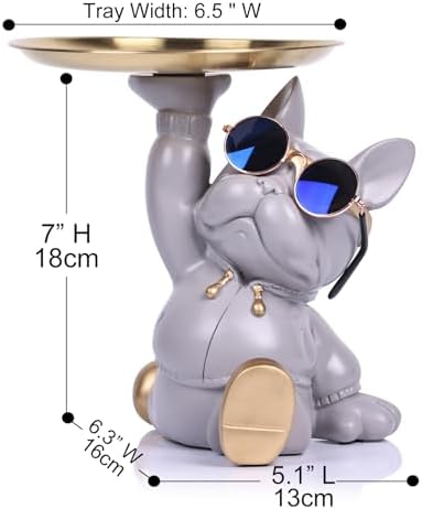 French Bulldog Butler Statue with Key Tray Grey