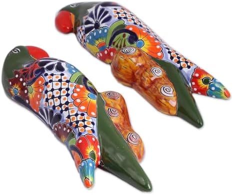 NOVICA Artisan Handmade Ceramic Wall Sculptures Parrot Pair Mexico Multicolor Decor Art
