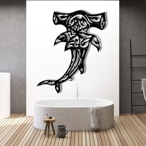 Hammerhead Shark Metal Wall Art Silver 47x39cm