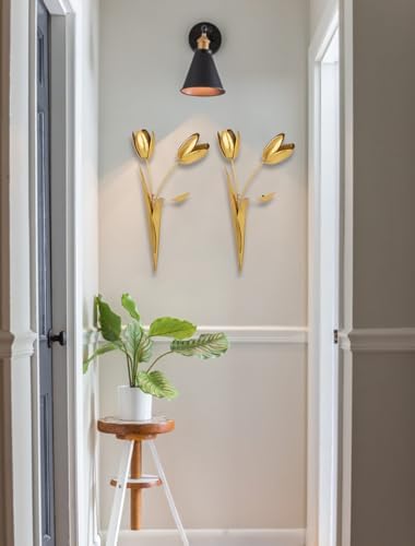 DILATATA Metal Flowers Wall Decor Gold 2 Pack