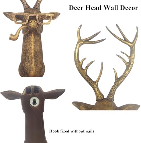 Deer Wall Sculpture Resin Animal Head Decor Rustic Wall Art for Home Office Living Room