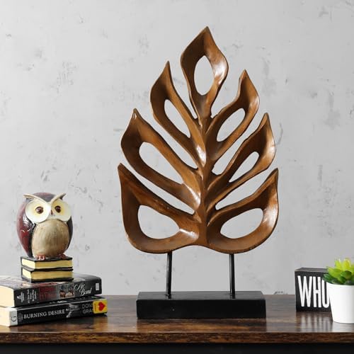 JOLLYMER Leaf Teak Sculpture Home Decor