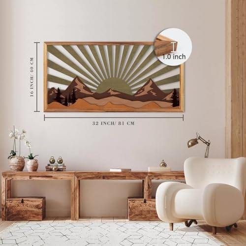 IARTTOP 16x32 Inch Mountain Wood Wall Decor Framed