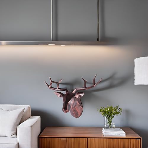 Copper Deer Head Wall Sculpture with Gold Accent