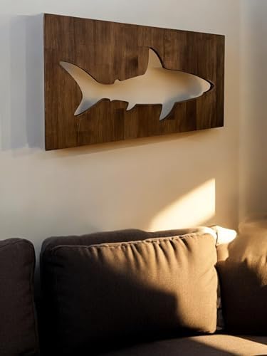 Wooden Neon Light Shark Wall Art Remote Controlled