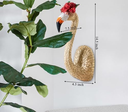 GABROC Gold Wall Decor - Large Resin Flamingo Sculpture for Hanging