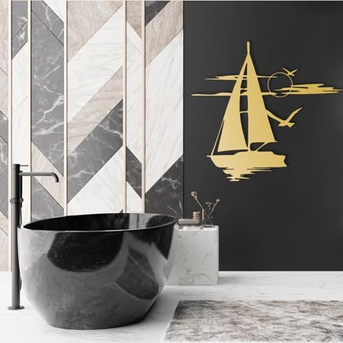 Metal Sailboat Wall Art Ocean Theme 24x22 Inches Black