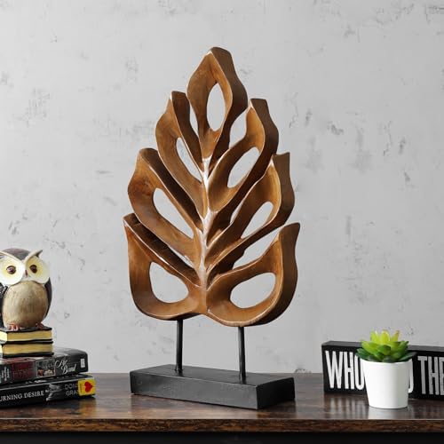 JOLLYMER Leaf Teak Sculpture Home Decor