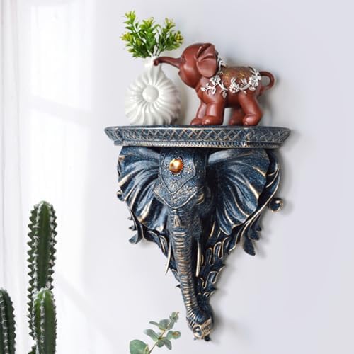 118 Inch Artificial Elephant Head Wall Decor with Shelf