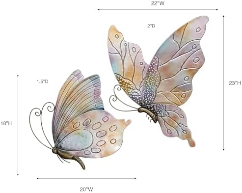 Touch of Class Butterflies in Flight Wall Art Set of Two - Gold Pink Blue Purple Orange