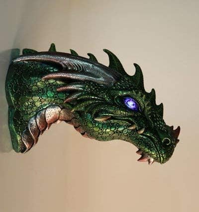 Medieval Times Green Dragon Wall Plaque with LED Eyes Home Decor