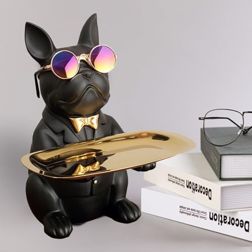 French Bulldog Butler Resin Statue with Tray - Black 1