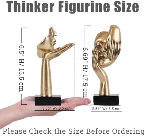 Black Gold Art Thinker Figurines 2PCS 65 Inch Home Decor