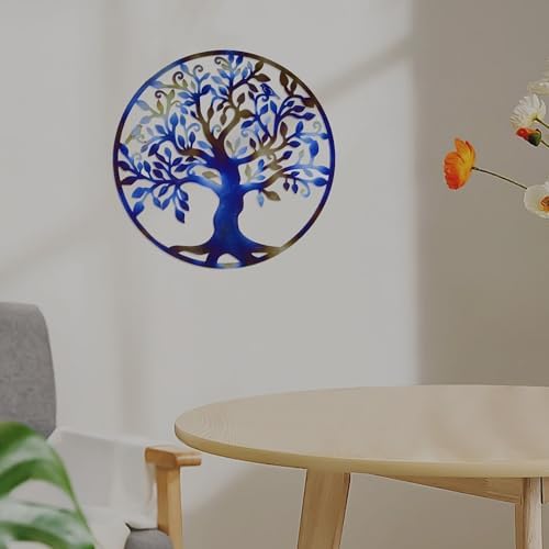 Heat-Blued Metal Tree of Life Wall Sculpture 118 Round Spiritual Decor