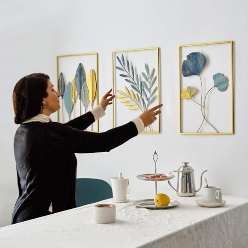 Funterest Gold Leaf Wall Decor Set of 3 Modern Wall Art