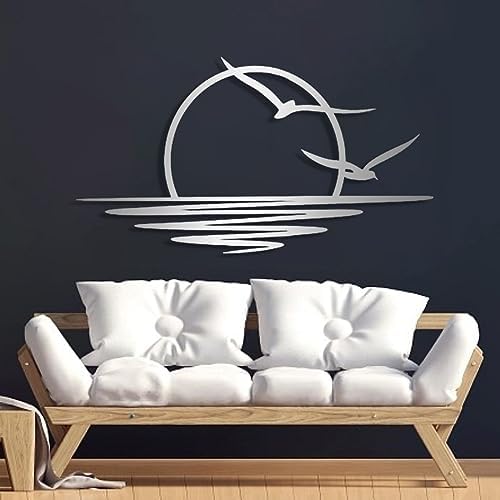 Sunrise Metal Wall Art Coastal Seagull Decor Black Modern Wall Hanging