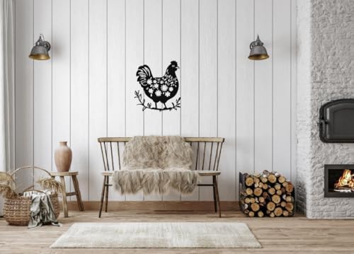 SHIMANY Black Metal Chicken Wall Sculpture