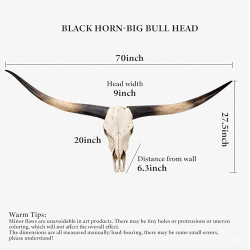 QEKMSY Faux Longhorn Skull Wall Decor Black 70-Inch