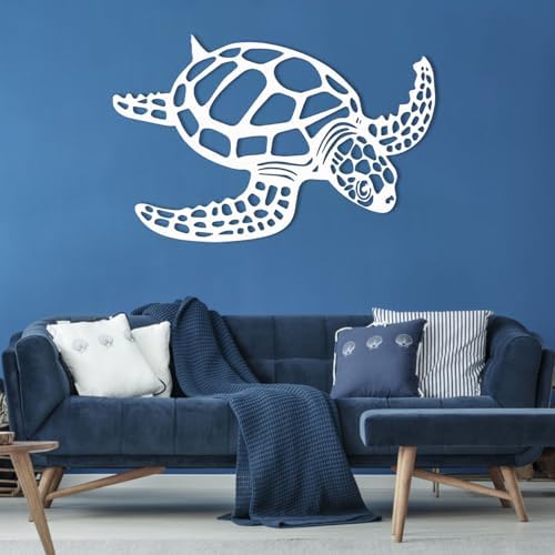 Metal Turtle Wall Art - 24x16in White Ocean Decor for Home