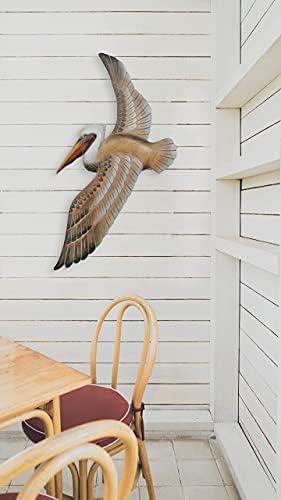 Hand-Carved Wood Flying Pelican Wall Decor