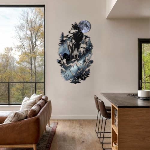 Colored Metal Wolf and Nature Wall Art 21x37 Inches