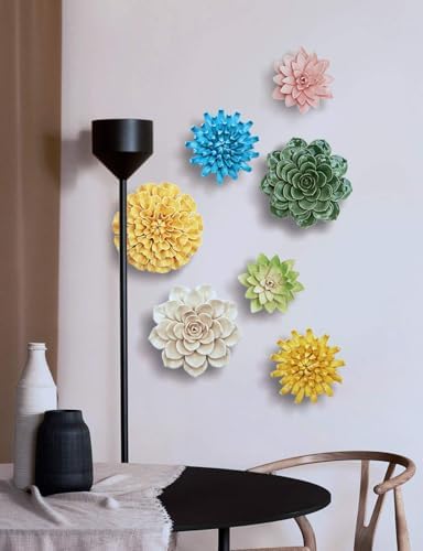 SEINHIJO Ceramic Wall Flower 3D Sculpture Blue 67 Inch