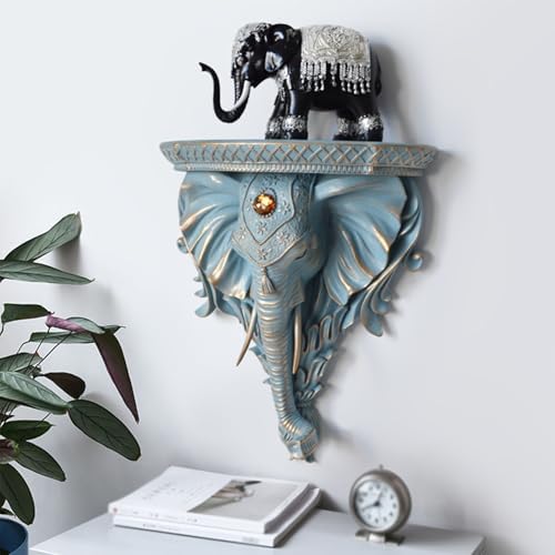 118 Inch Artificial Elephant Head Wall Decor with Shelf
