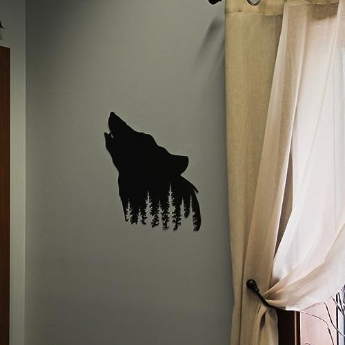 Matte Black Wolf Silhouette Wall Sculpture - 17 Inch Focal Point
