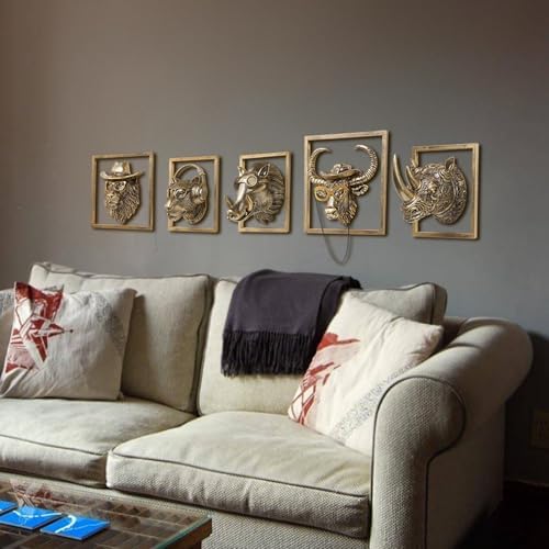 JJALIGHTS Resin Animal Head Wall Sculpture - Imitation Copper Vintage Decor for Living Room Bedroom Office