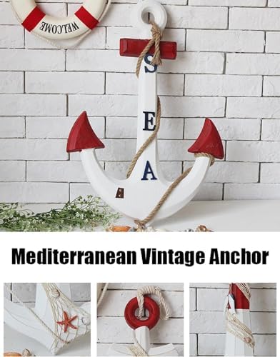 Rustic Wooden Ship Anchor Wall Sculpture - Nile Blue