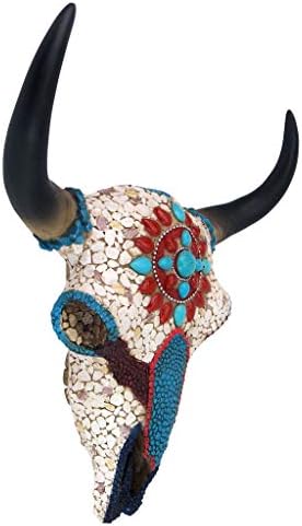 Mystic Plains Warrior Faux Gem Encrusted Cow Skull Wall Sculpture