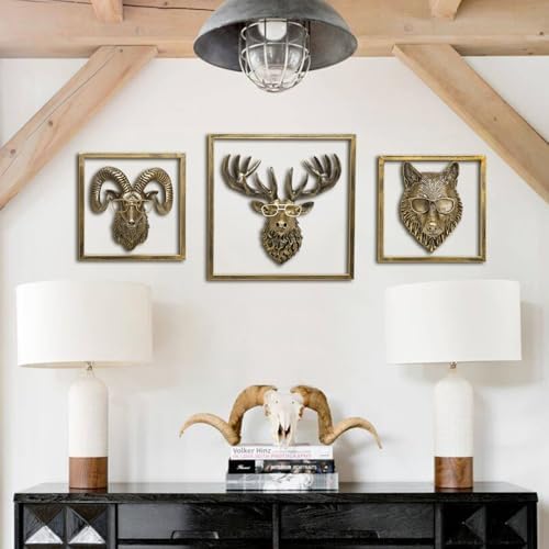 JJALIGHTS Wolf Wall Decor with Metal Frame