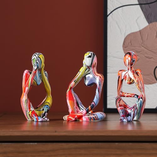 BrownLove 3pcs Abstract Human Body Art Statue Modern Resin Decor for Home Office Shelf Bookcase