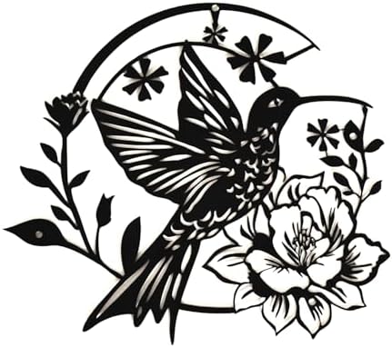 SHIMANY Black Metal Hummingbird Wall Sculpture with Floral Design