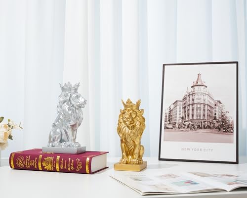 9 Inch Resin Gold Crown Lion Statue Decor