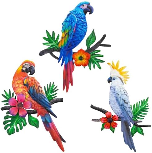 Metal Parrots Wall Art 3 Pack Outdoor Decor