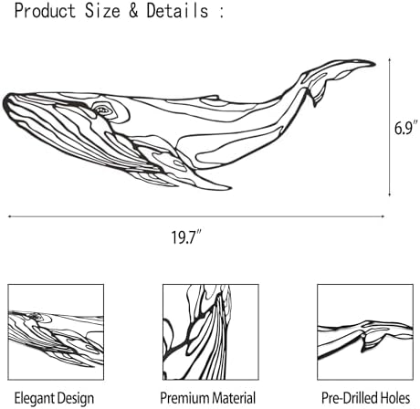 Xedatric Whale Metal Wall Decor - Coastal Blue Whale Sculpture 197X69inch Black