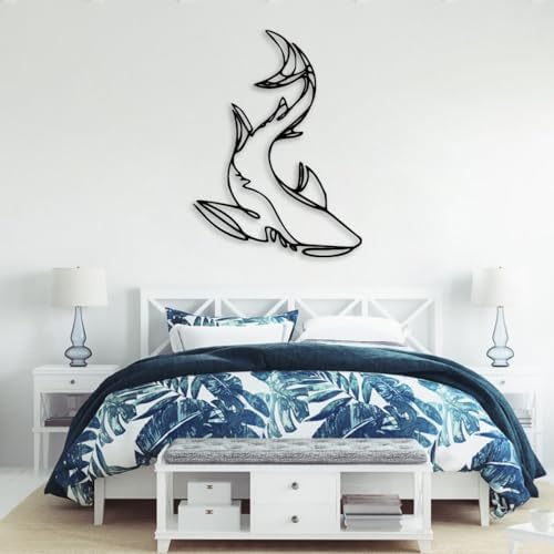 Shark Metal Wall Decor Modern Nautical Art 19x14 Inch