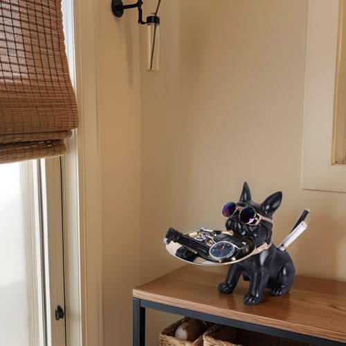 Resin French Bulldog Statue Storage Tray Cute Dog Butler Figurine for Entryway