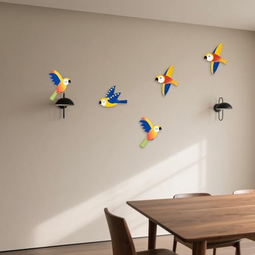 Qigfucm 5pcs Wooden Parrot Wall Art Decor